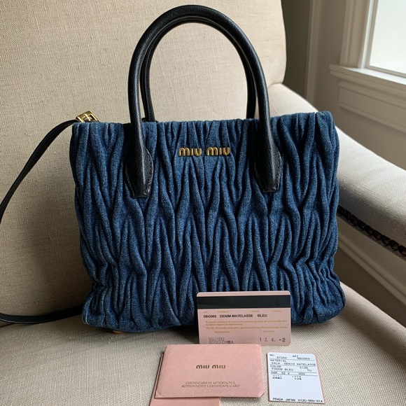 Miu Miu Handbags - Miu Miu Denim Matelasse Two Way Bag, crossbody EUC